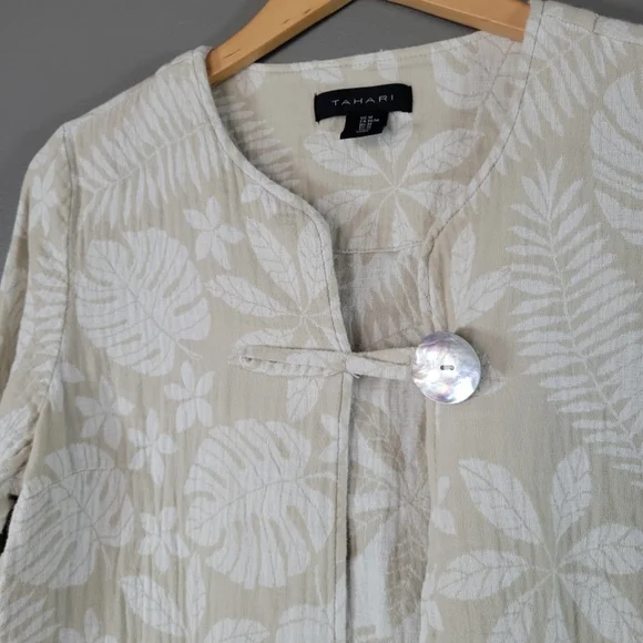 Tahari Linen Blend Tropical Print Blazer Size M - Picture 3 of 5